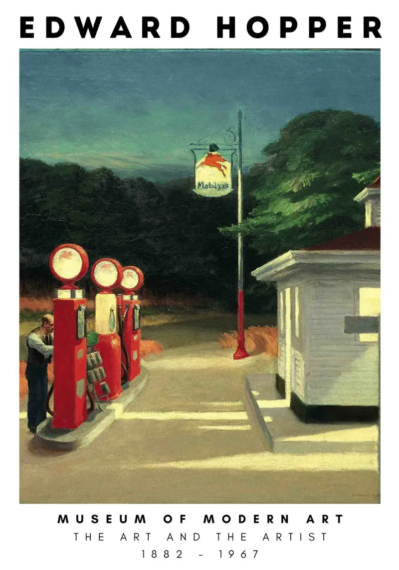 Edward Hopper "Gas" Print | Amerikaans Realisme Wegenkunst canvas met Baklijst van NorwesClub