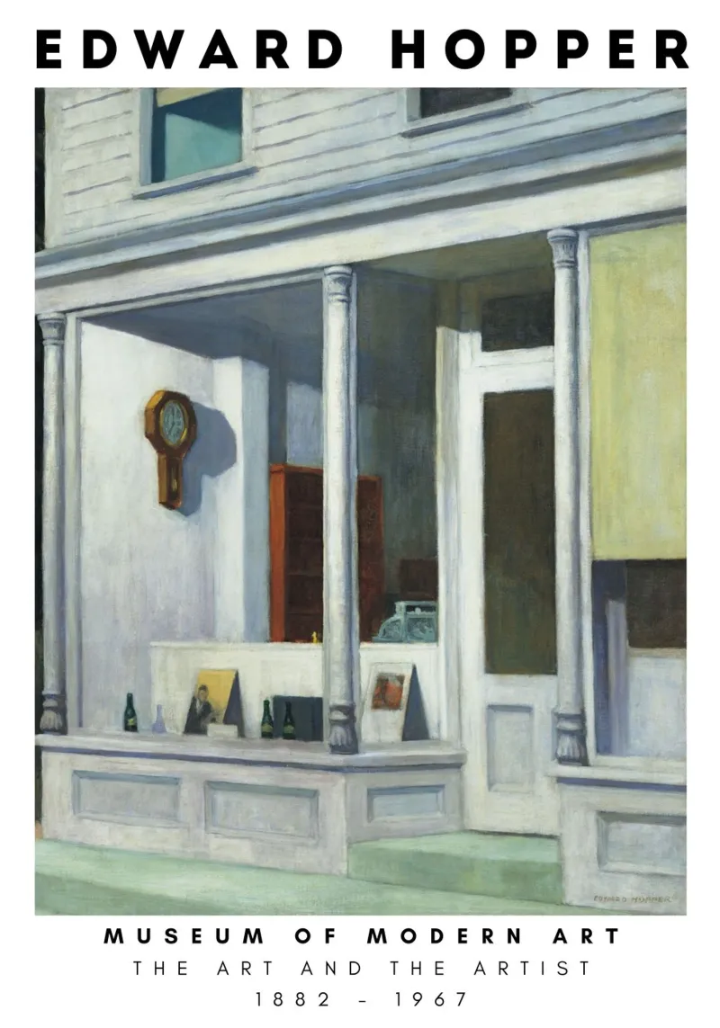 Edward Hopper Zeven A.M. | Amerikaans Realisme Storefront canvas met Baklijst van NorwesClub