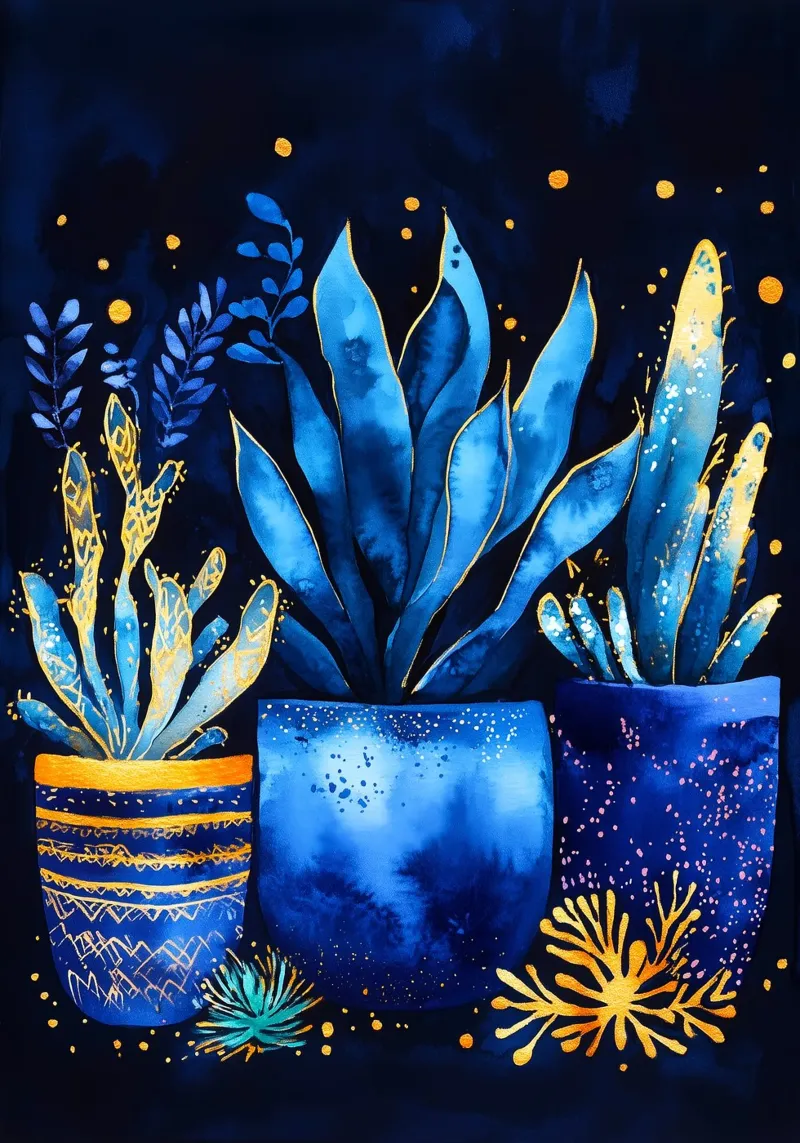 Piante in vaso blu pellicola backlit da Justyna Jaszke JBJart