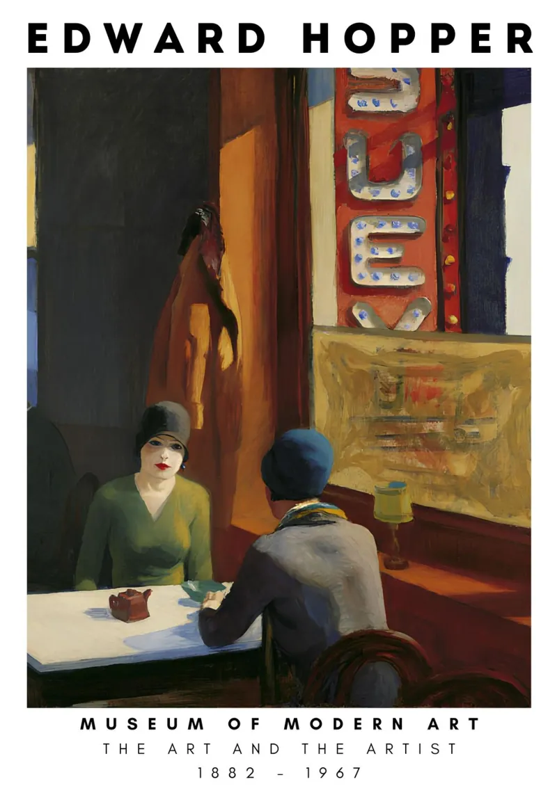 Edward Hopper Chop Suey - Amerikaans realisme Stedelijke kunst canvas met Baklijst van NorwesClub