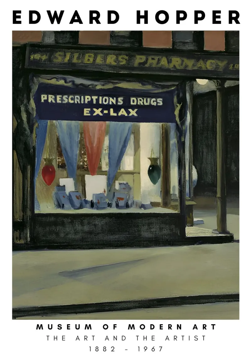 Edward Hopper Drug Store - Amerikaans realisme canvas met Baklijst van NorwesClub