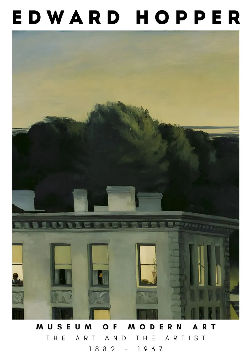Edward Hopper Huis bij Schemering - Amerikaanse Realisme Print canvas met Baklijst van NorwesClub