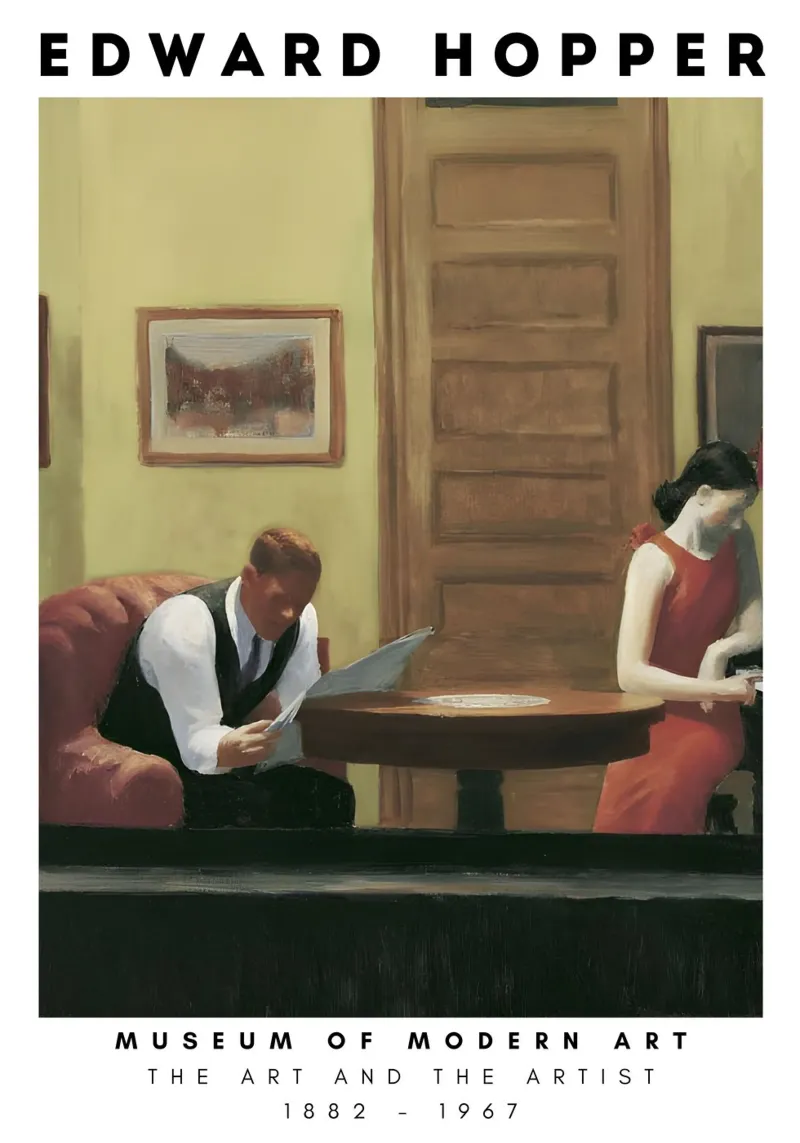 Edward Hopper Hotel Lobby - Amerikaans realisme Print poster met kunststof frame van NorwesClub