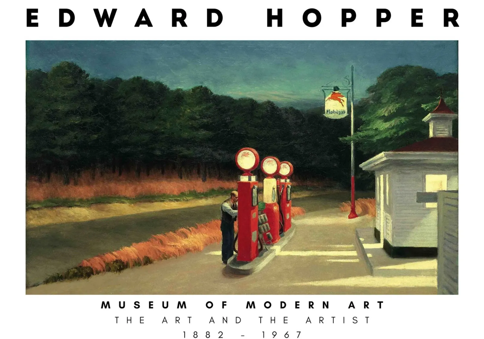 Stazione di servizio di Edward Hopper - Realismo americano d'epoca poster con telaio in alluminio da NorwesClub