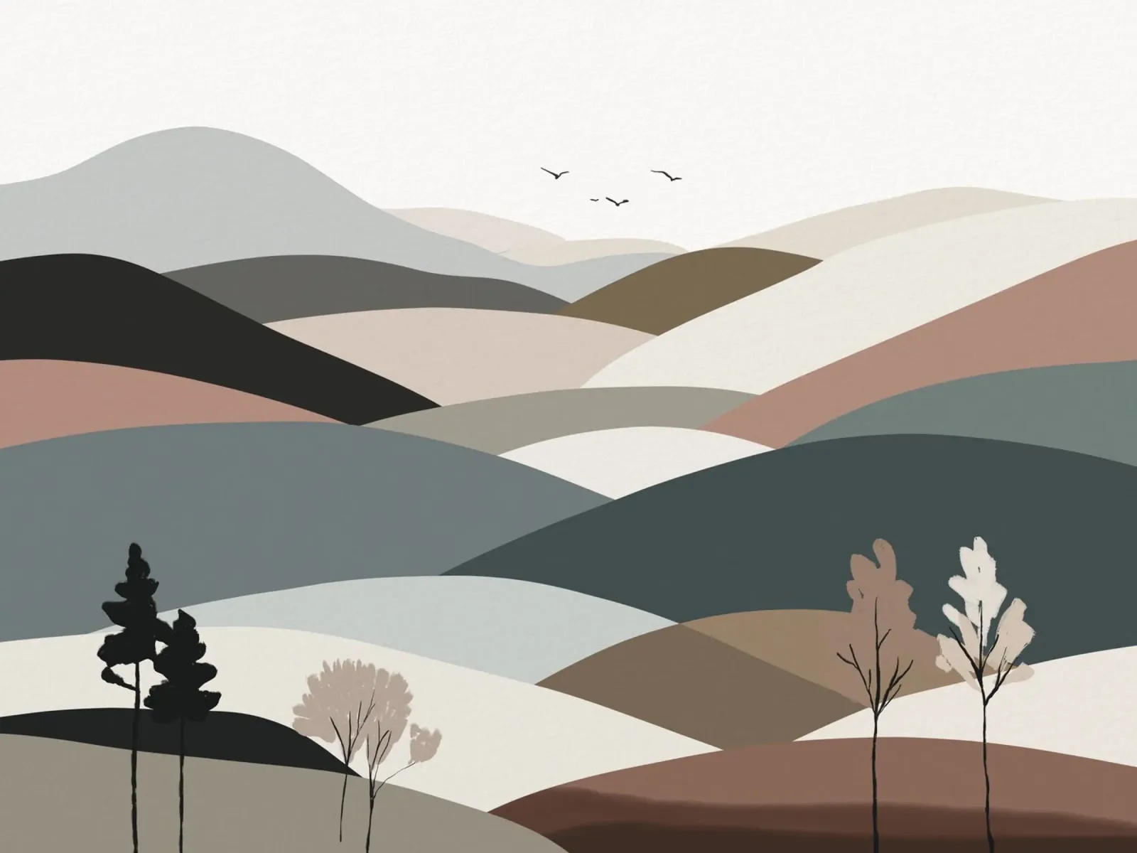 Scandinavian muted color mountain range 03 canvas with Floater frame by Little Dean
