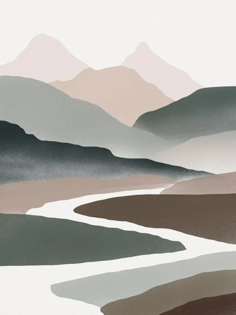 Scandinavian muted color mountain range 02 hahnemühle by Little Dean