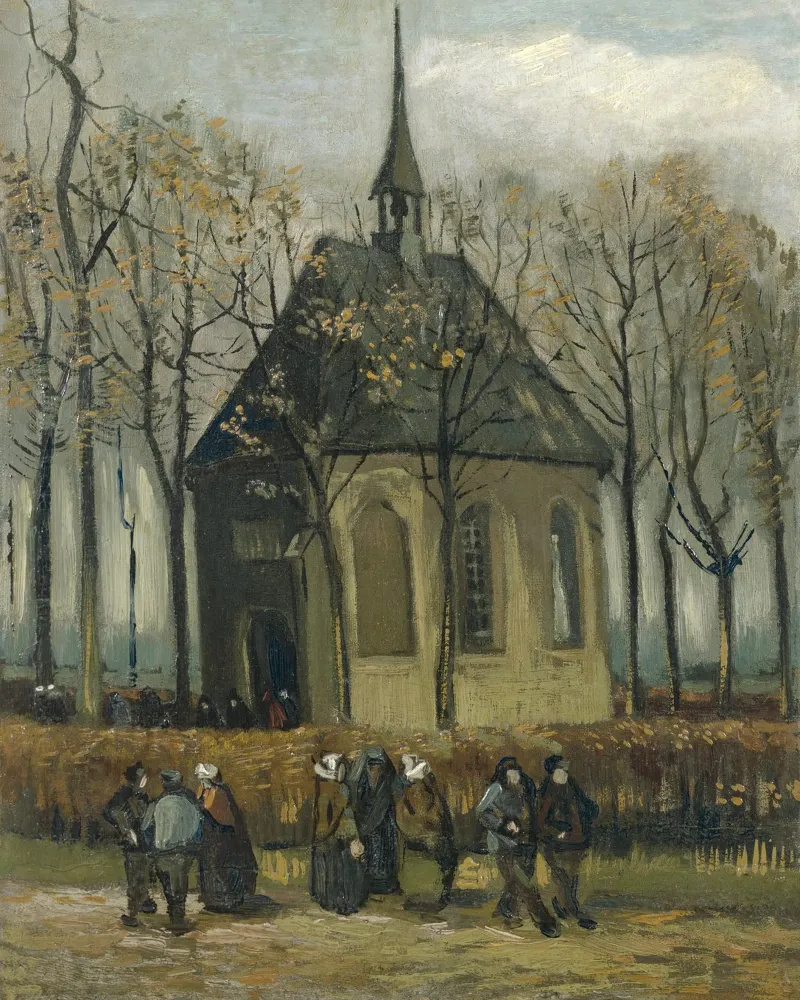 van Gogh, Chiesa di Nuenen con i fedeli poster con telaio in legno da Carinaprint