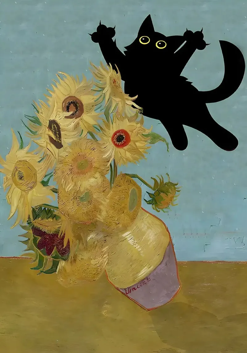 Gatto con i girasoli pellicola backlit da Purrfect Whiskers Art