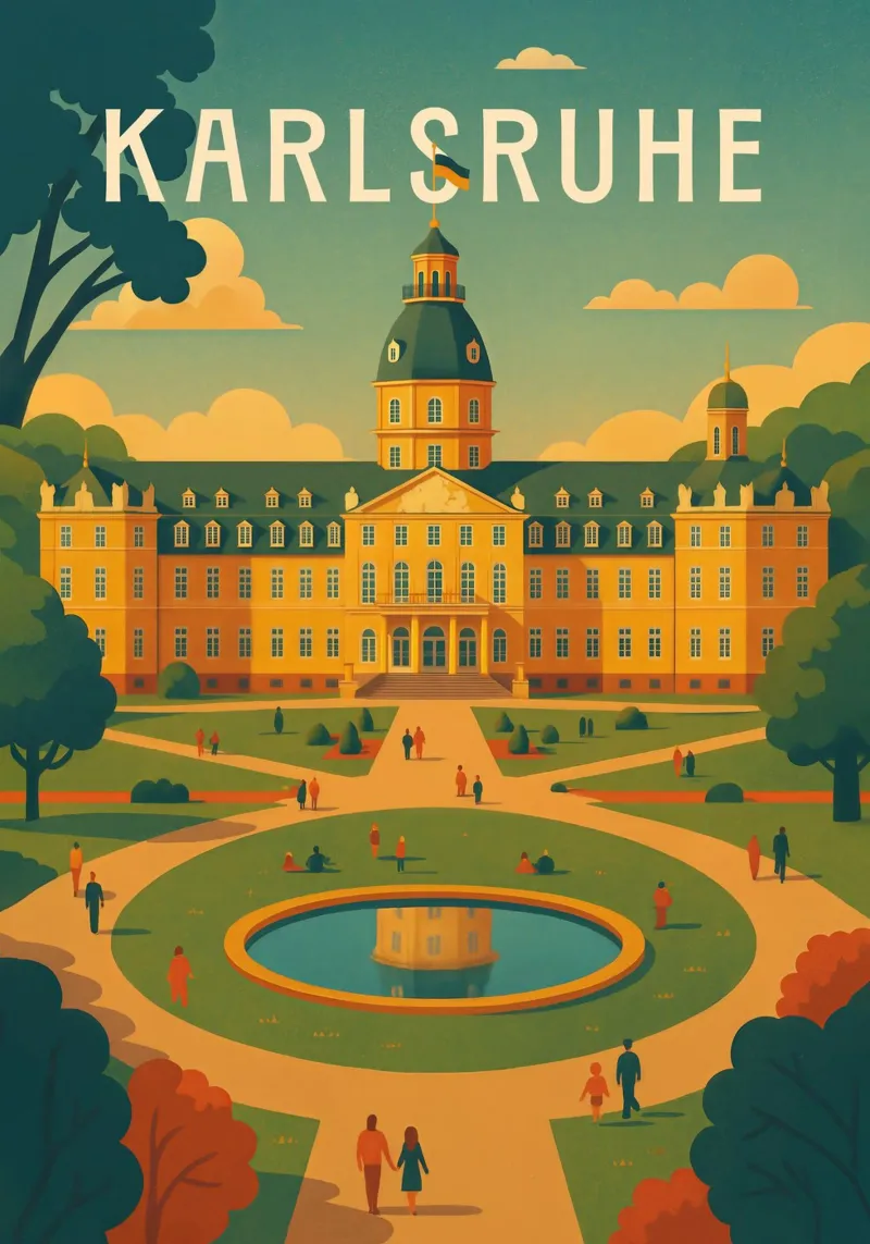 Poster di viaggio di Karlsruhe - Palazzo e giardini barocchi pellicola backlit da Wanderlust