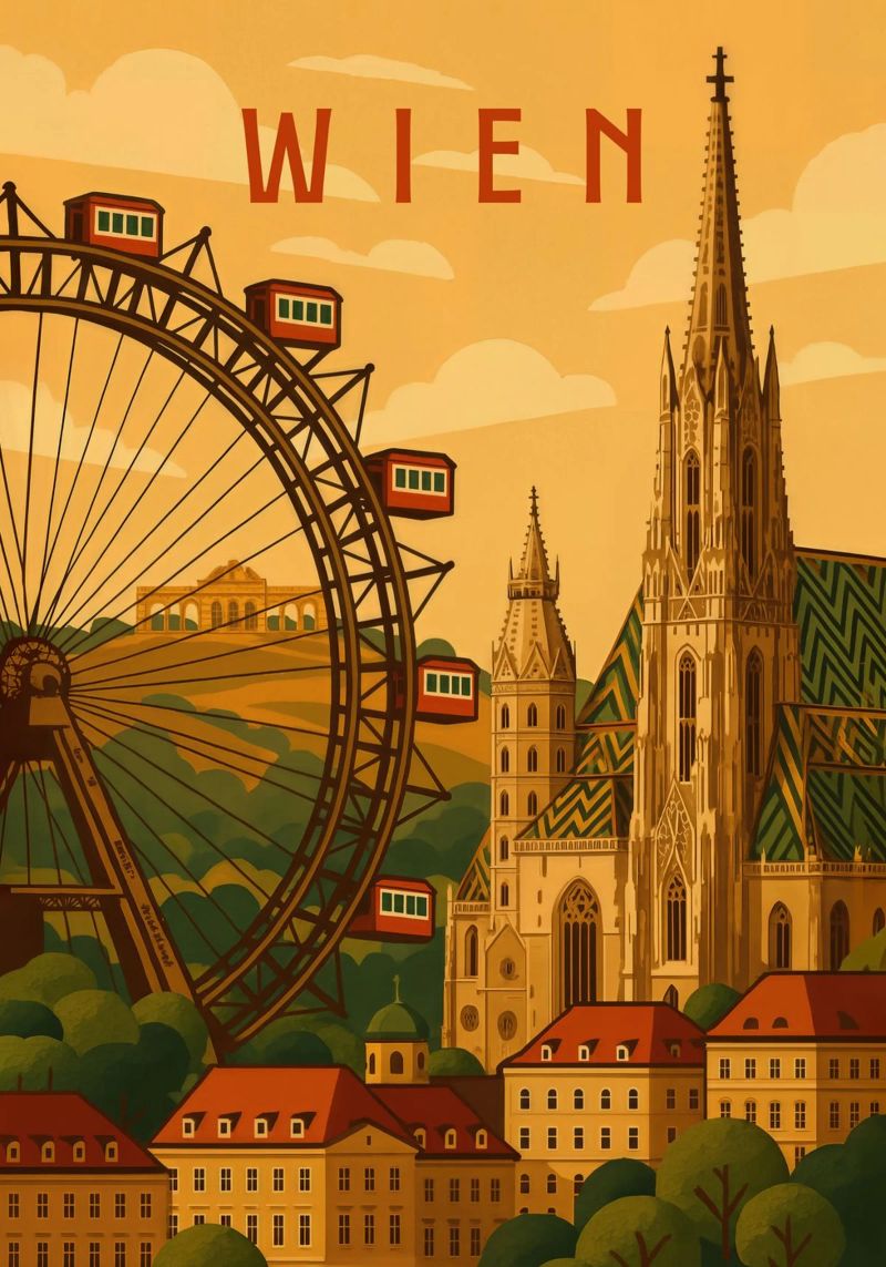 Wien Reiseposter Österreich - Gotische Skyline & Historische Gra Poster von Wanderlust