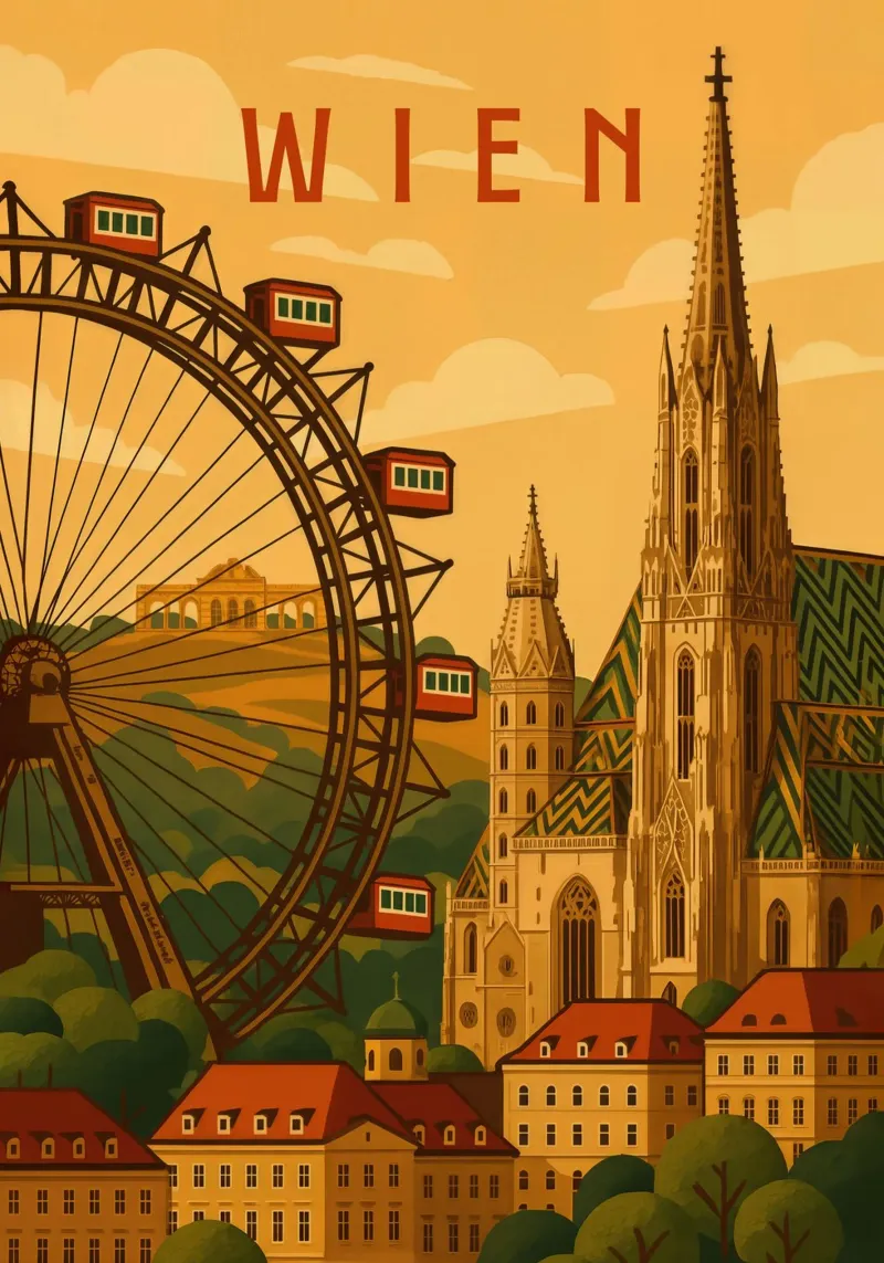 Wenen Reisposter Oostenrijk - Gotische Skyline & Historisch Gra hahnemühle van Wanderlust