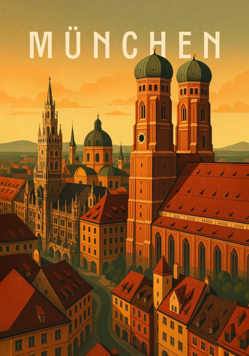 Poster di viaggio Monaco di Baviera Germania - Patrimonio e panorama bavarese poster con telaio in alluminio da Wanderlust