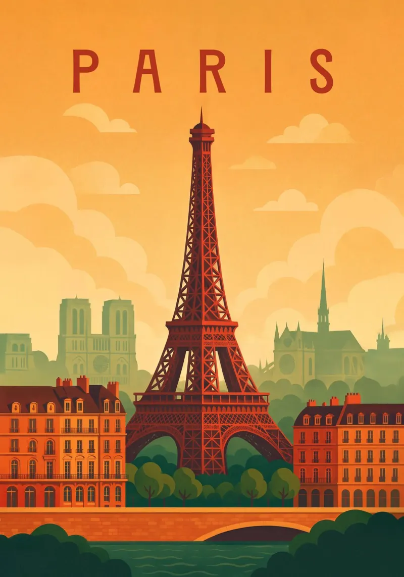 Poster di viaggio Parigi Francia - Torre Eiffel e Senna romantica alluminio dibond da Wanderlust