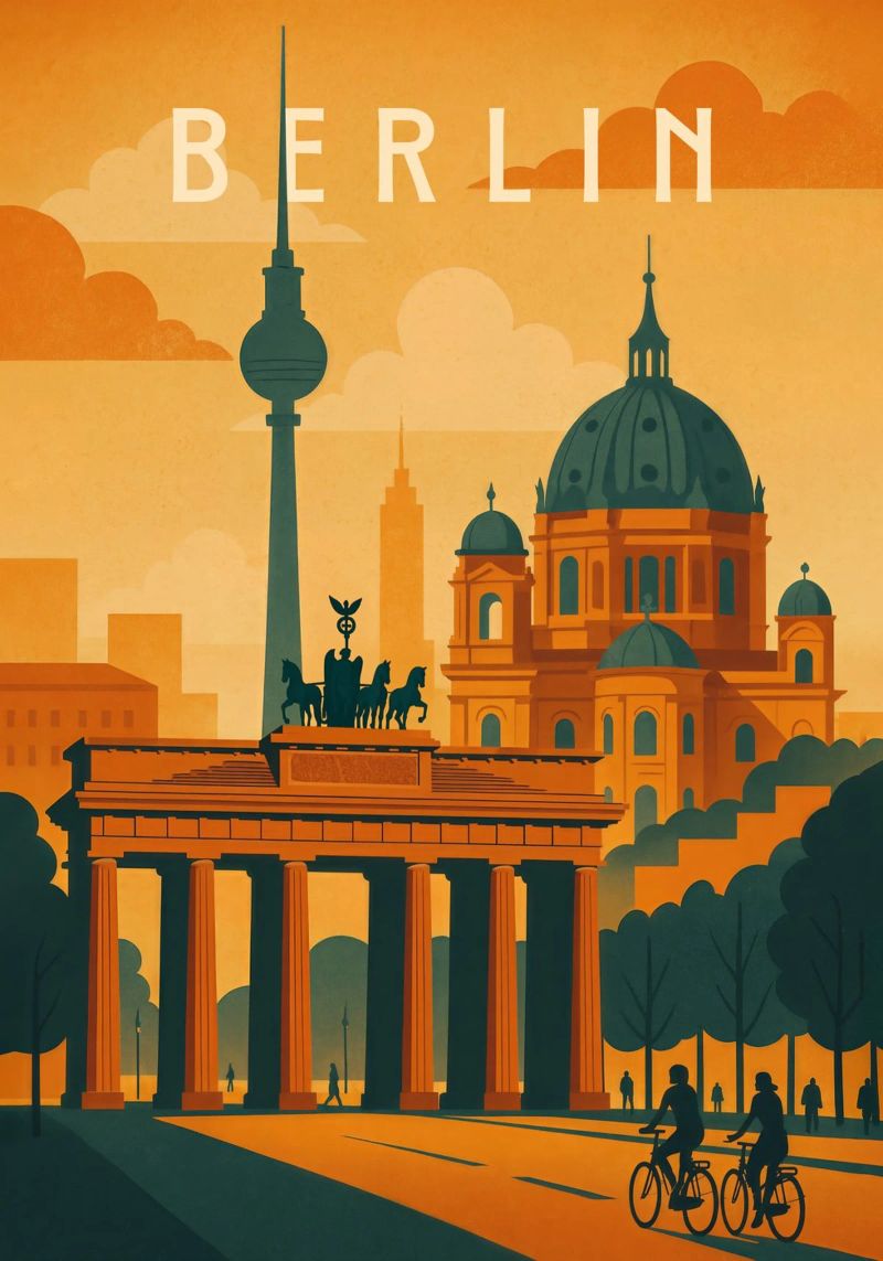 Berlin Travel Poster Germany – Historic Cityscape with Landm poster by Wanderlust