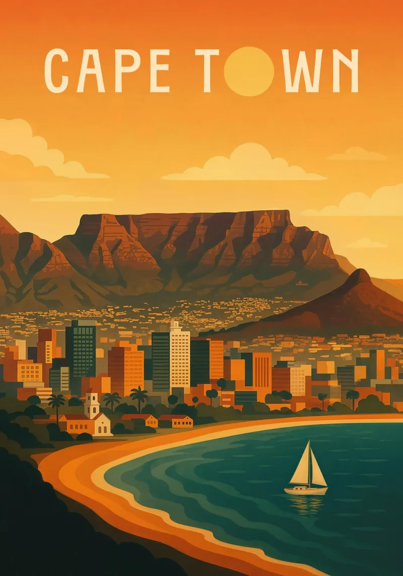 Kaapstad Reisposter Zuid-Afrika - Uitzicht op de Tafelberg canvas van Wanderlust