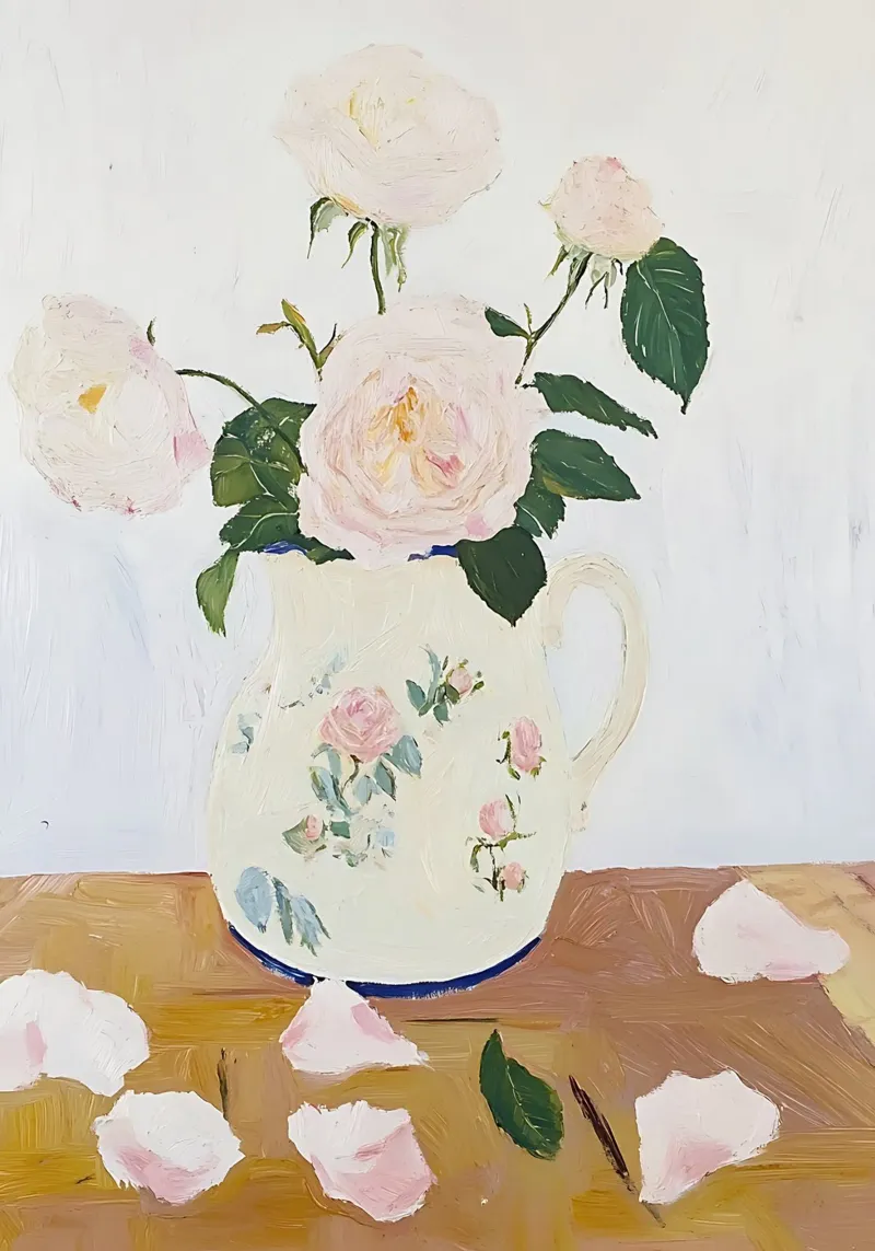 Rose in vaso, fiori, poster floreale, pittura d'epoca poster con telaio in plastica da Little Lila