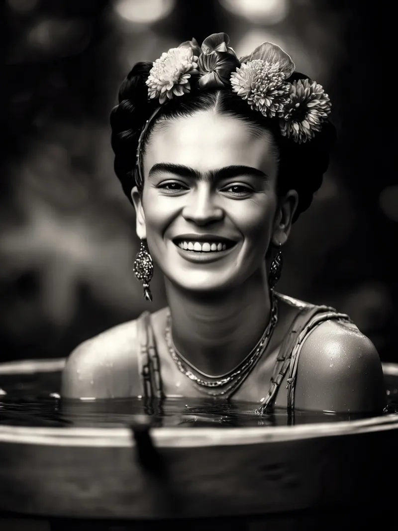 Frida Kahlo nella vasca da bagno | Digitale bianco e nero poster da Autofocus