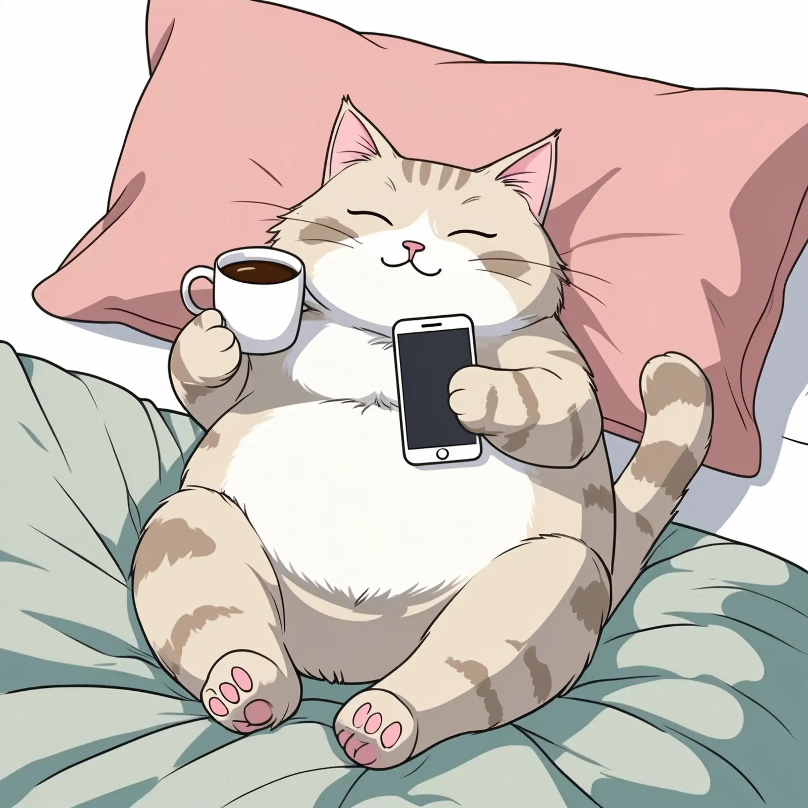 Gatto che si rilassa su un morbido cuscino gustando un caffè pellicola backlit da DesignDoodle
