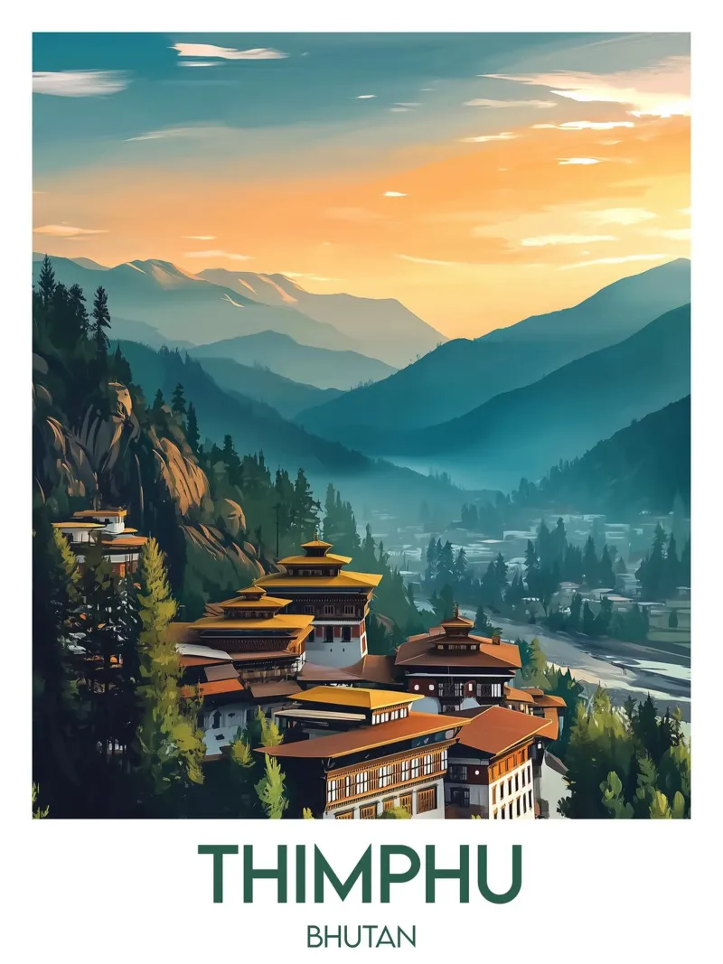 Affiche Thimphu poster con telaio in legno da Frame the World