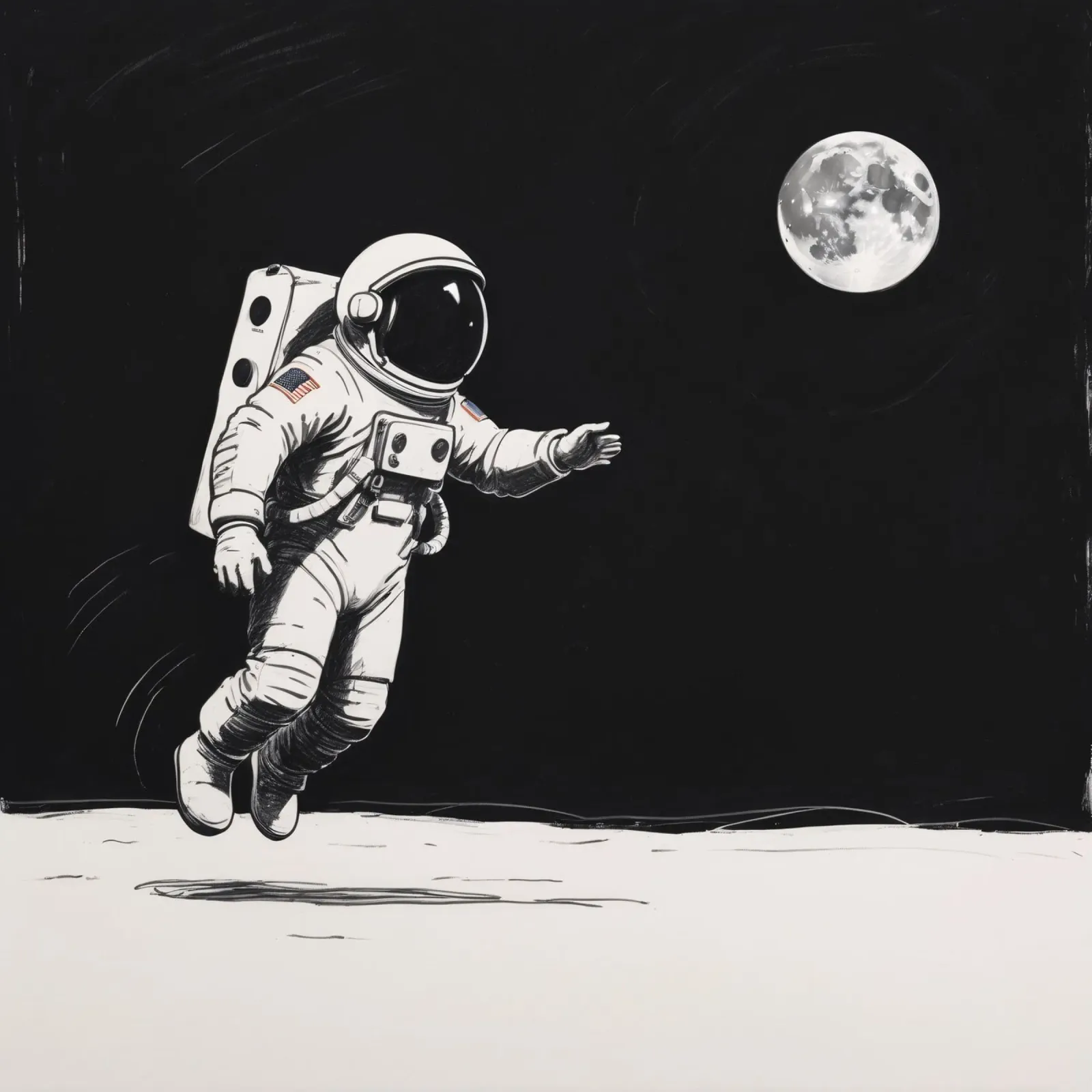 Astronaut exploring the moon's surface during a serene lunar canvas by DesignDoodle