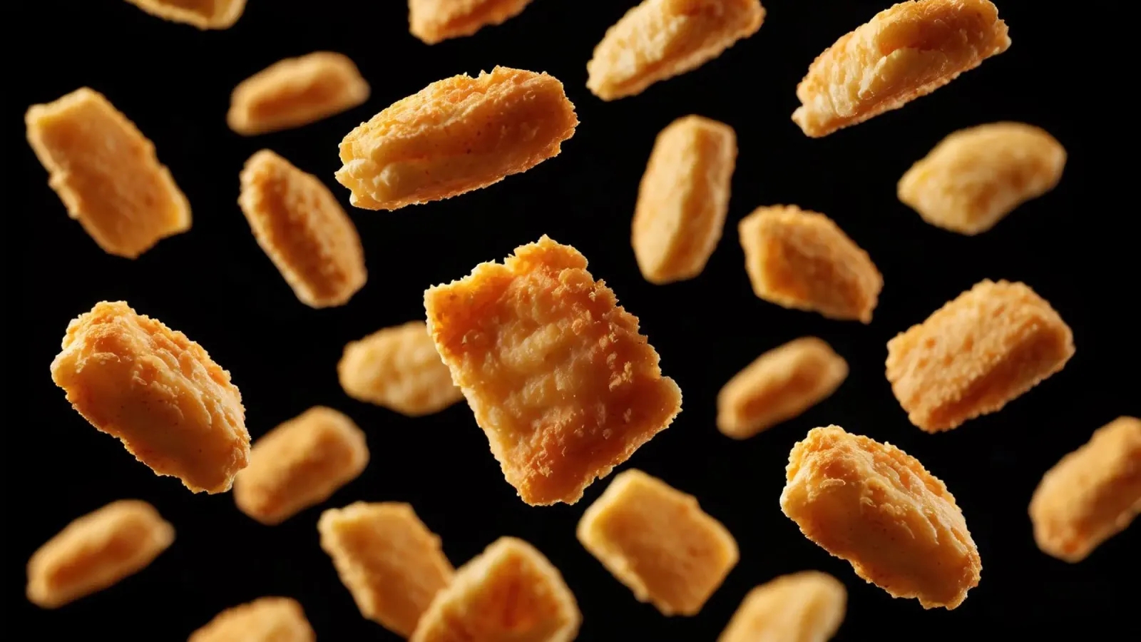 Nuggets in mid-air create a dynamic culinary display canvas by DesignDoodle