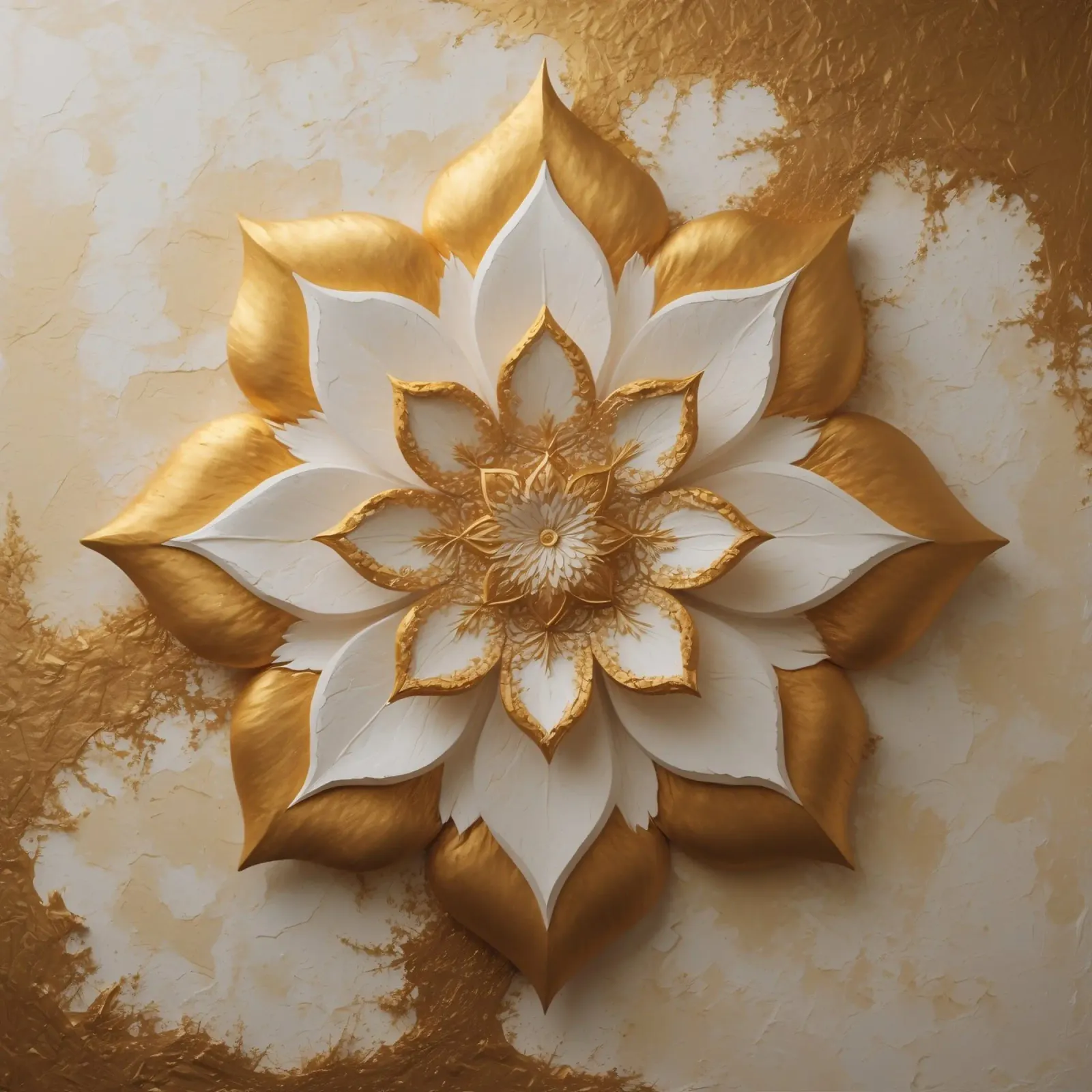 Decorative golden lotus flower design crafted on a textured canvas with Floater frame by DesignDoodle