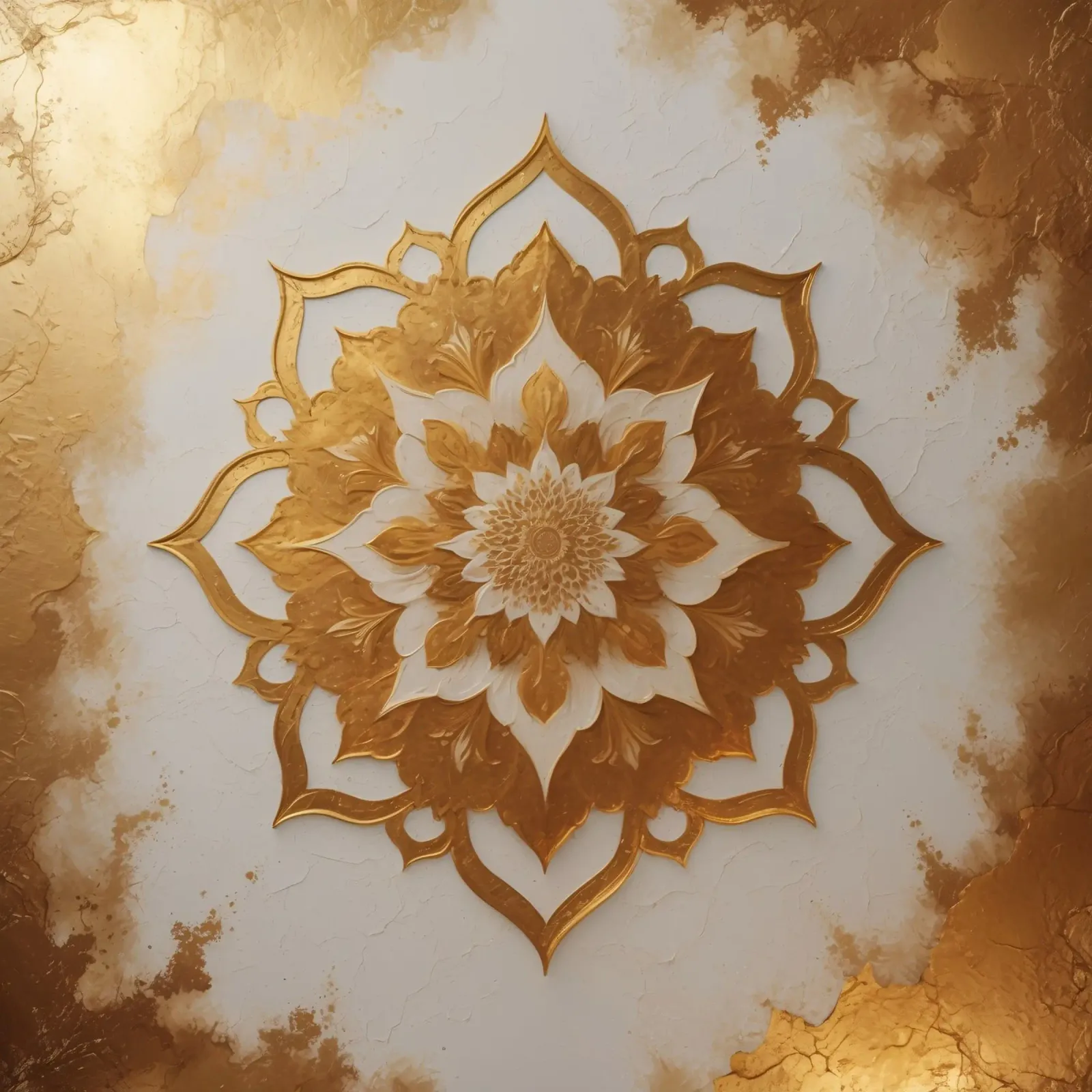 Verwerkt gouden bloemenmandala-ontwerp op een witte structuur canvas met Baklijst van DesignDoodle