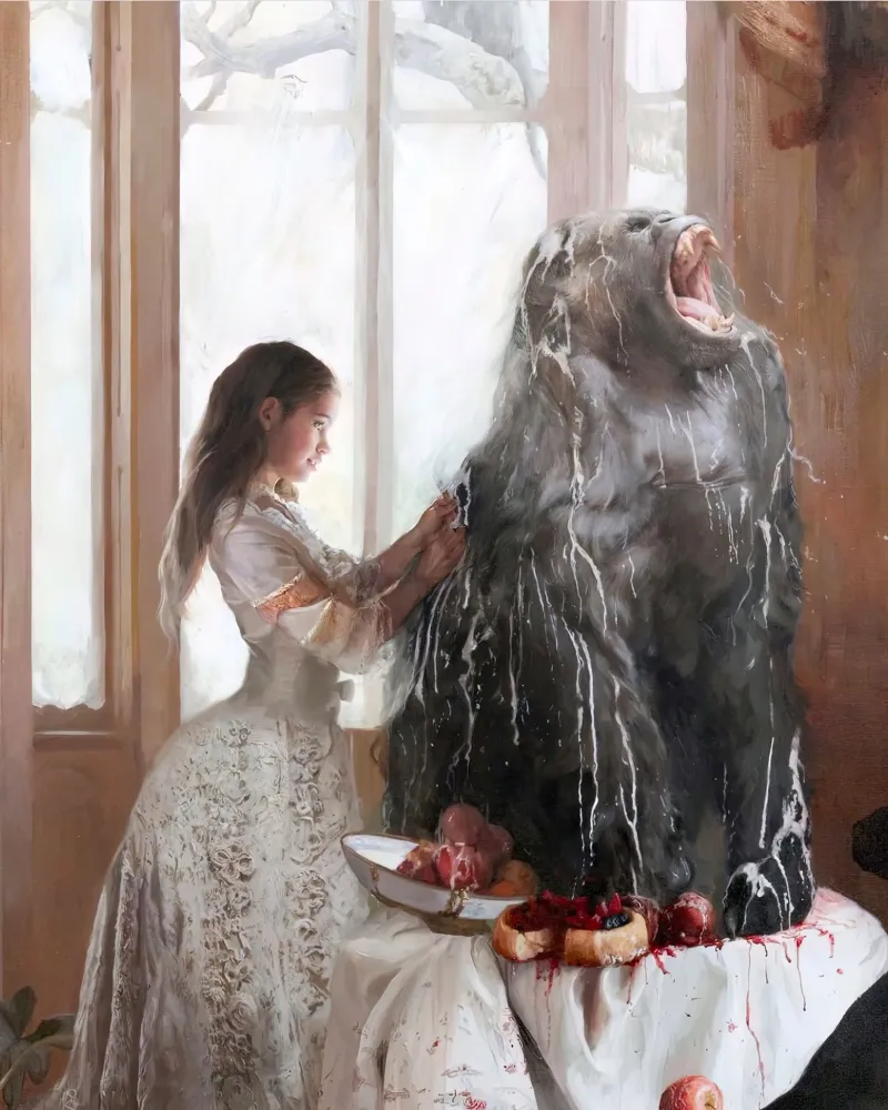 Guillermo Lorca García Woman And Gorilla poster con telaio in legno da The Poster UK