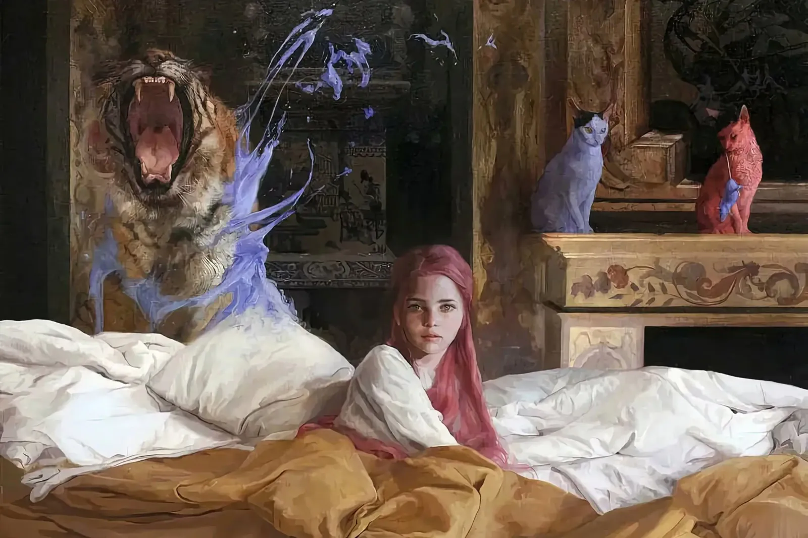 Guillermo Lorca García Tiger And Woman poster con telaio in legno da The Poster UK