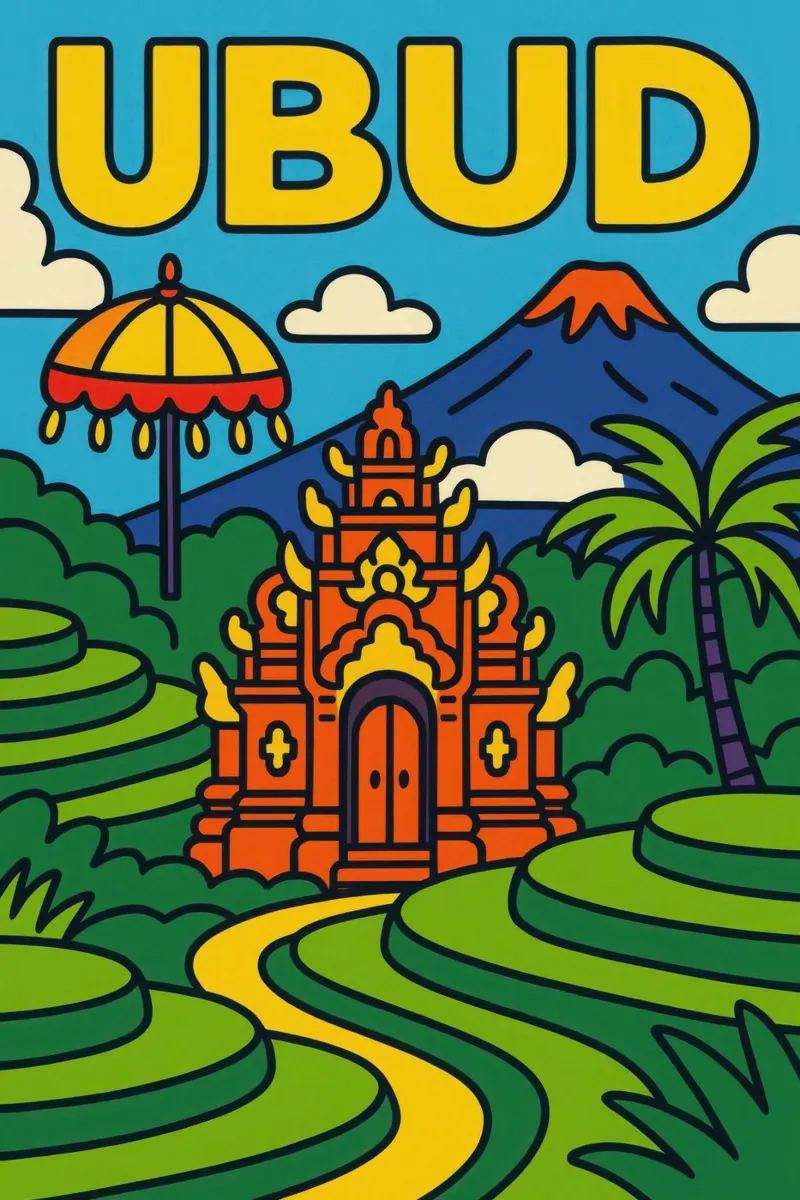 Ubud - Il cuore spirituale di Bali poster con telaio in plastica da JETLAG | affiches voyage