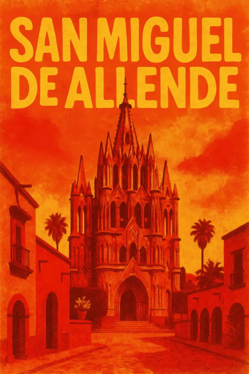 San Miguel de Allende - Lo scintillio di una perla messicana poster con telaio in legno da JETLAG | affiches voyage