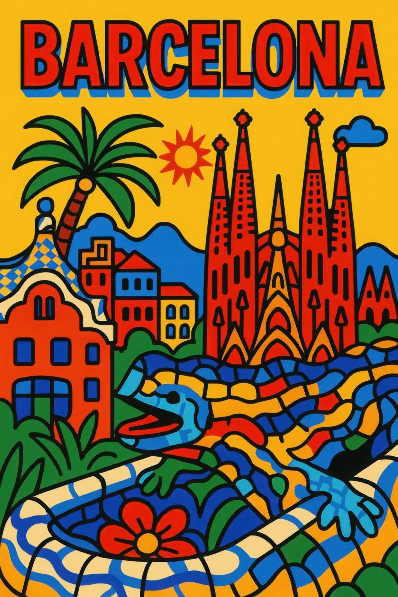 Barcelona - The vibrant radiance of Catalan modernism poster by JETLAG | affiches voyage