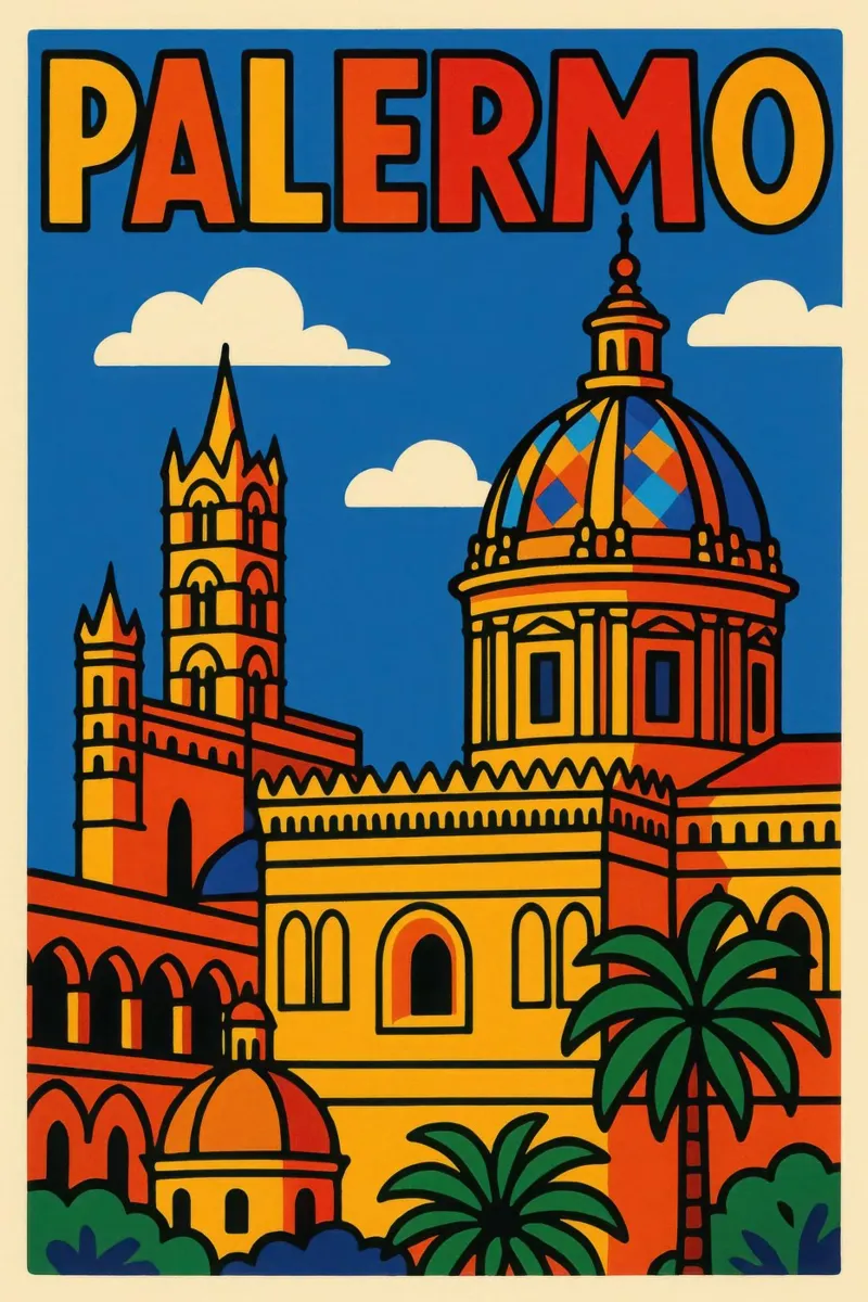 Palermo - Sole, storia e fascino siciliano poster con telaio in plastica da JETLAG | affiches voyage
