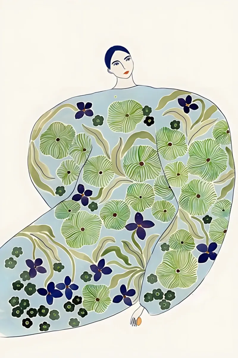 Mujer abstracta con abrigo de flores, Arte Botánico Moderno metacrilato de Boheme