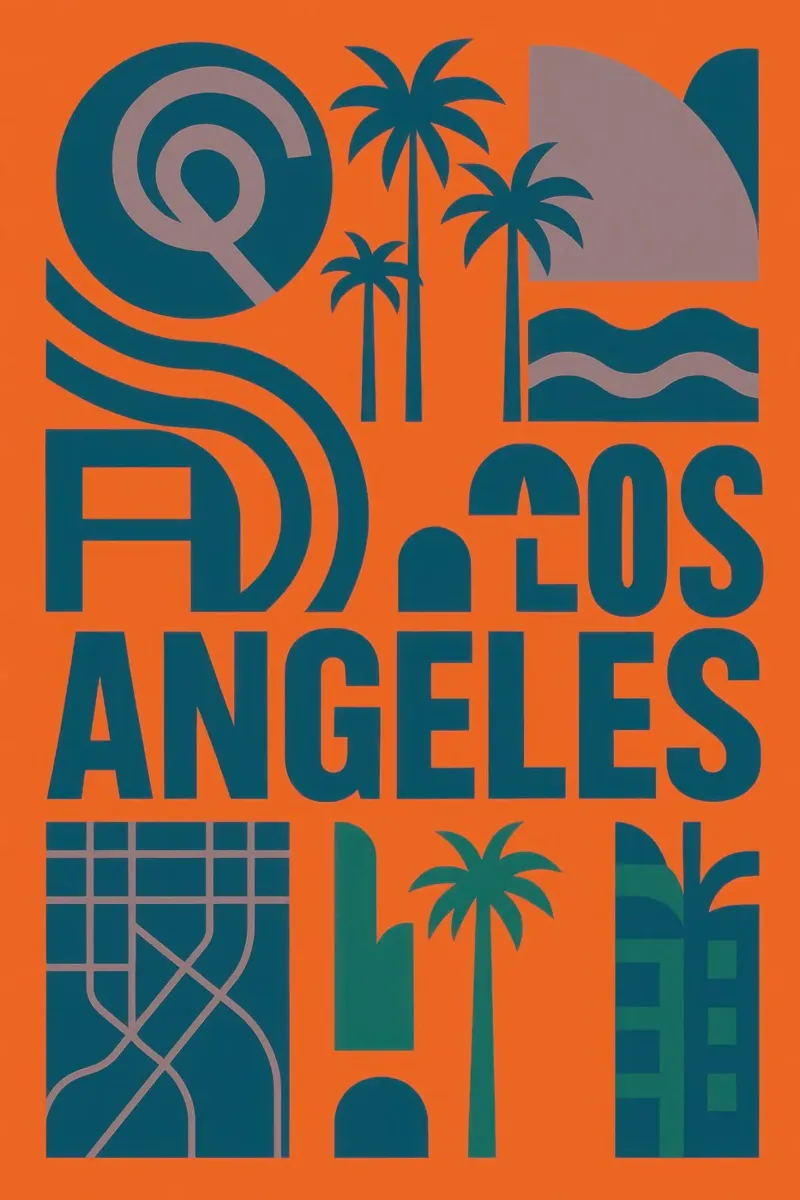 os Angeles - Una versione grafica dell'icona californiana poster con telaio in legno da JETLAG | affiches voyage