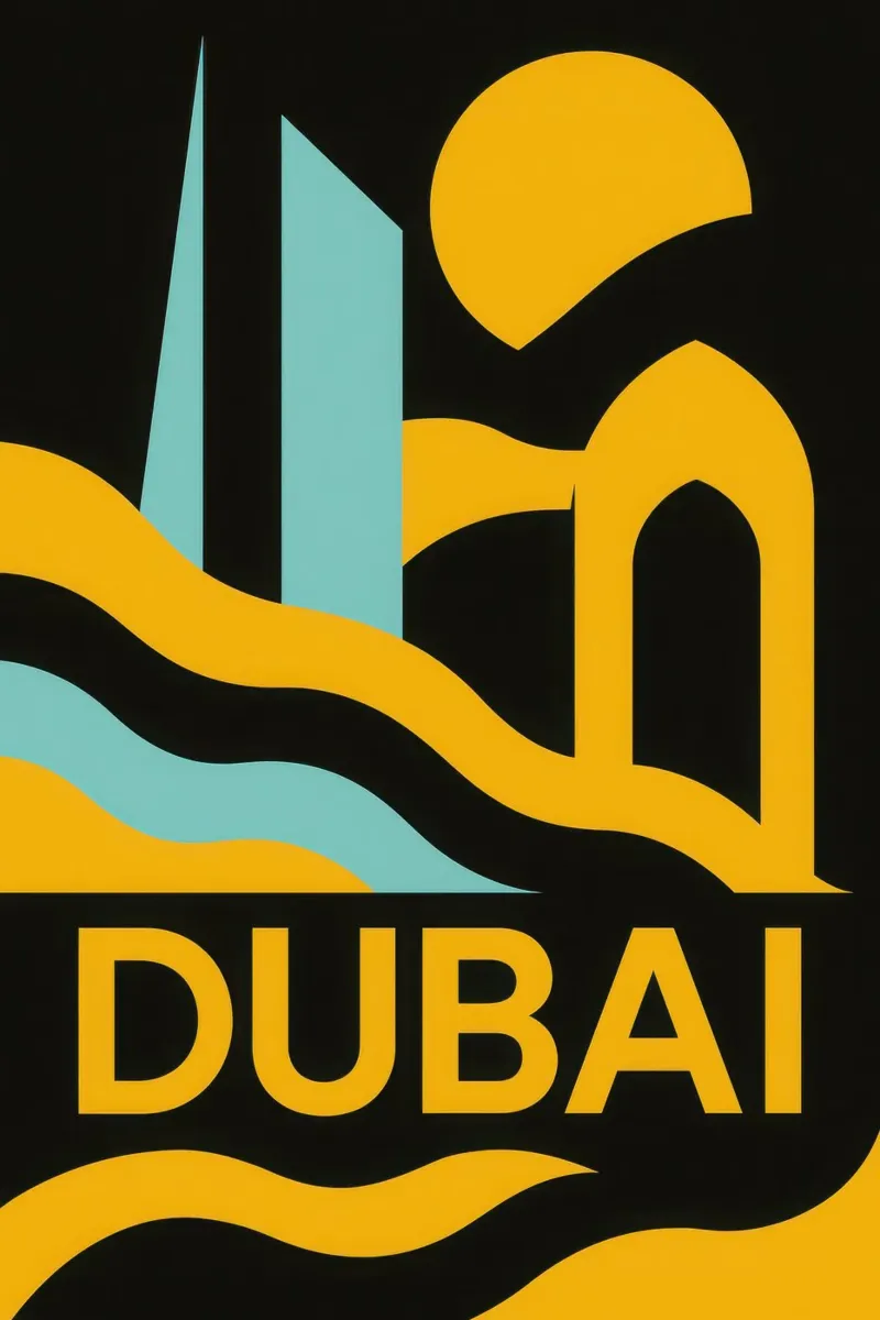 Dubai - Un sogno futuristico nel cuore del deserto poster con telaio in alluminio da JETLAG | affiches voyage