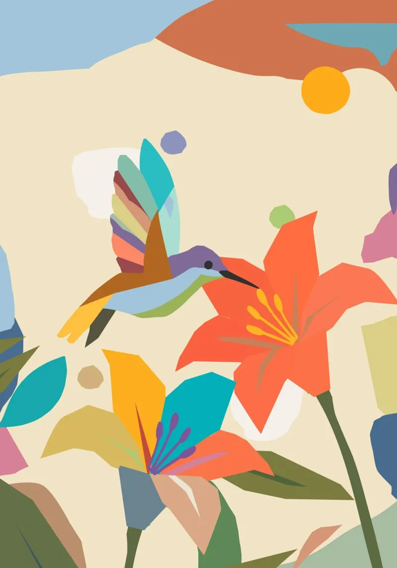 Kleurrijke kolibrie met bloem - Kleurrijk natuurlijk kunstwerk poster van namosh