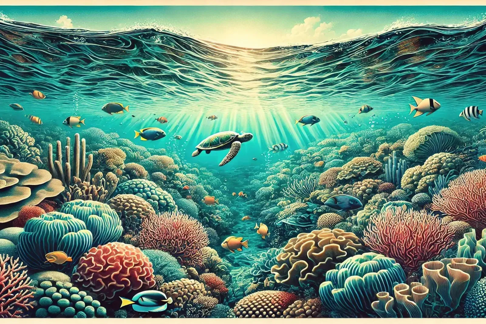 Vintage Australië, Groot Barrièrerif Poster hahnemühle van Chromatic Fusion Studio