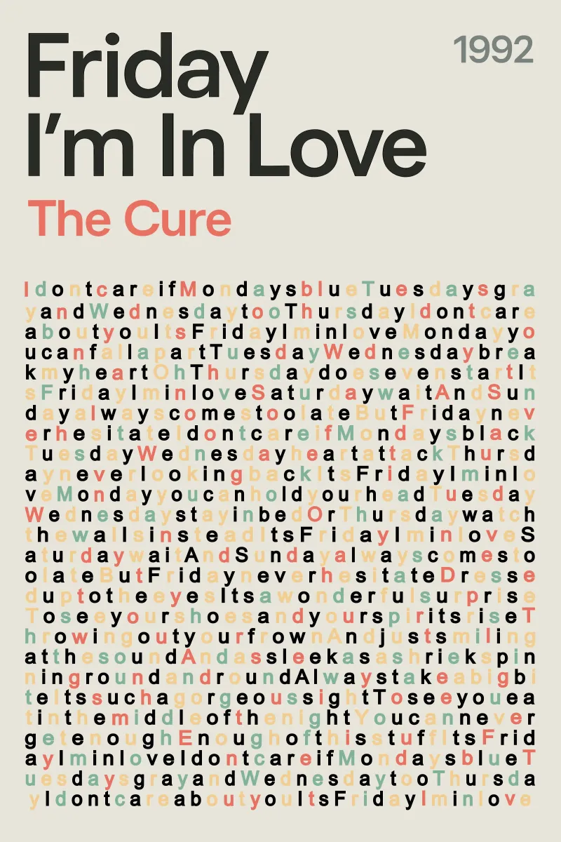 Vintage Song Lyric Art – Friday I’m In Love film rétro-éclairé de QuooodZ by MooodzArt