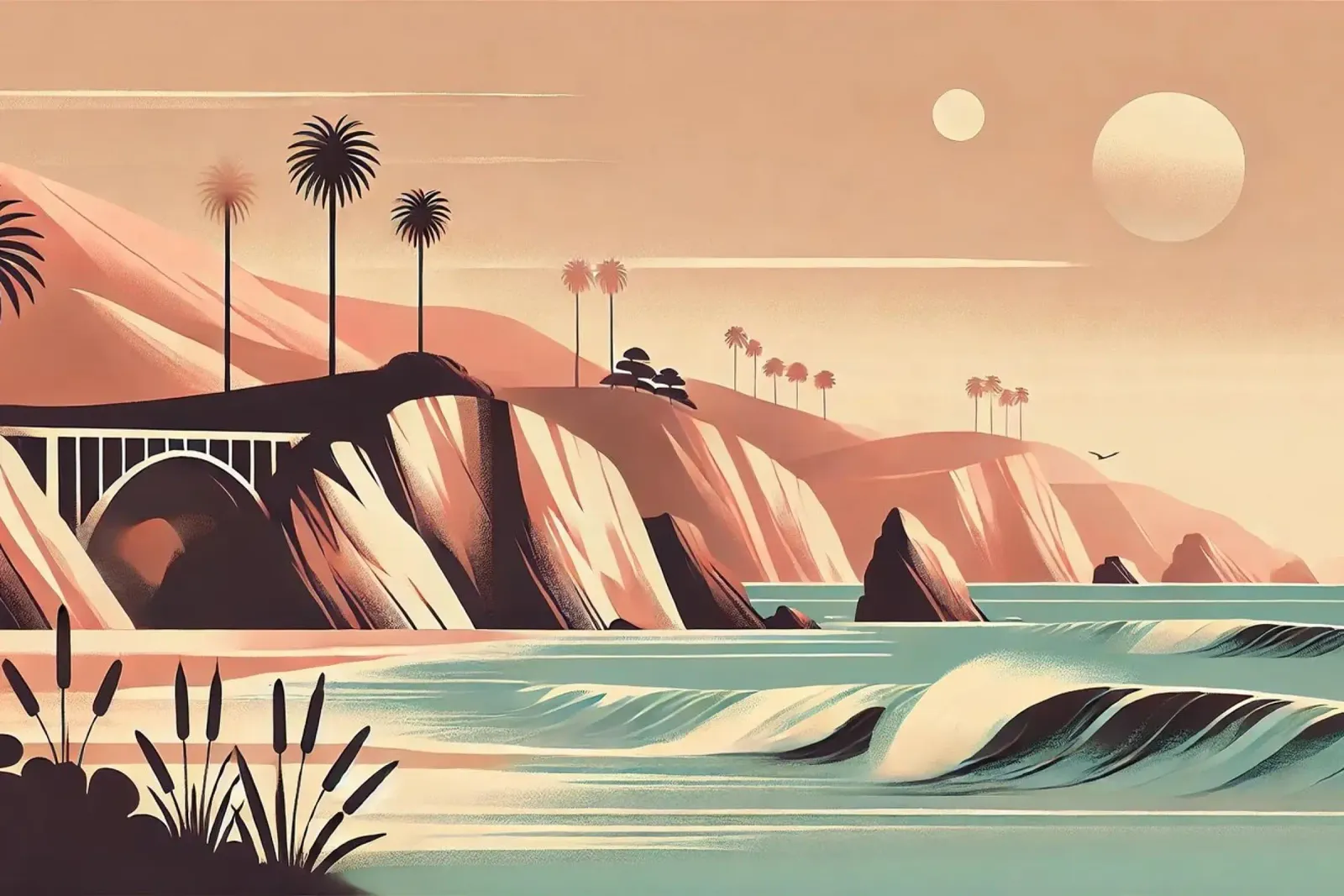 Poster d'epoca sulla costa della California poster con telaio in alluminio da Chromatic Fusion Studio