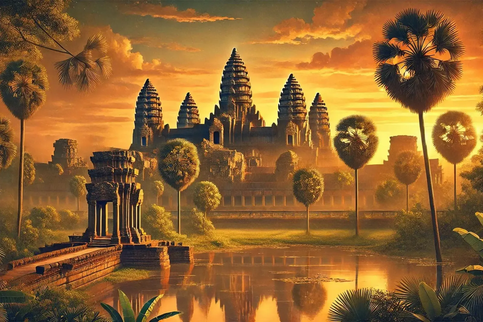 Cambogia d'epoca, poster dell'alba di Angkor Wat plexiglass da Chromatic Fusion Studio