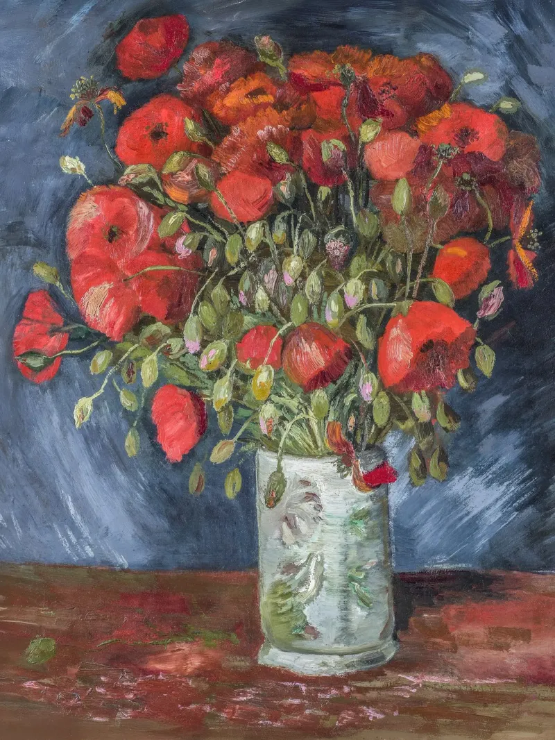 van Gogh, red poppies with vase canvas with Floater frame by Carinaprint