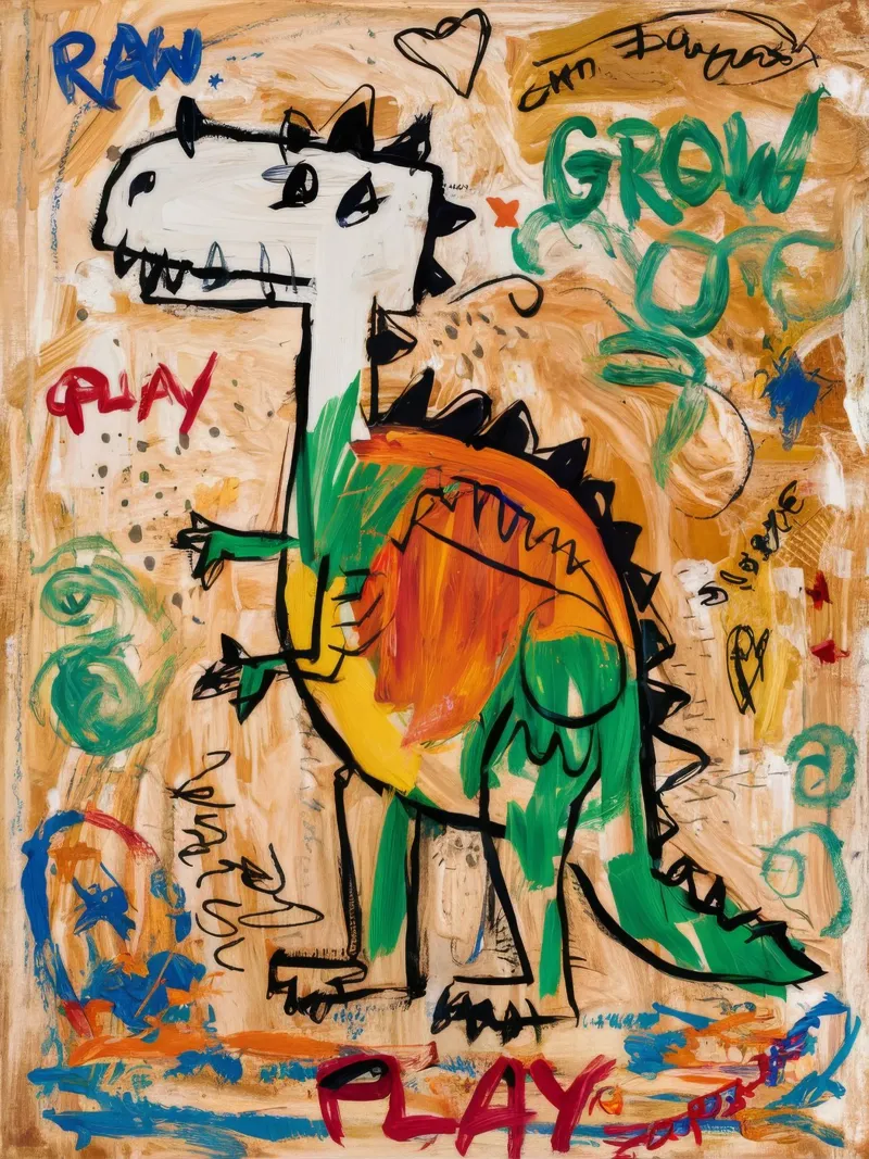 Speelse Dino Beweging canvas met Baklijst van Muse Fragments