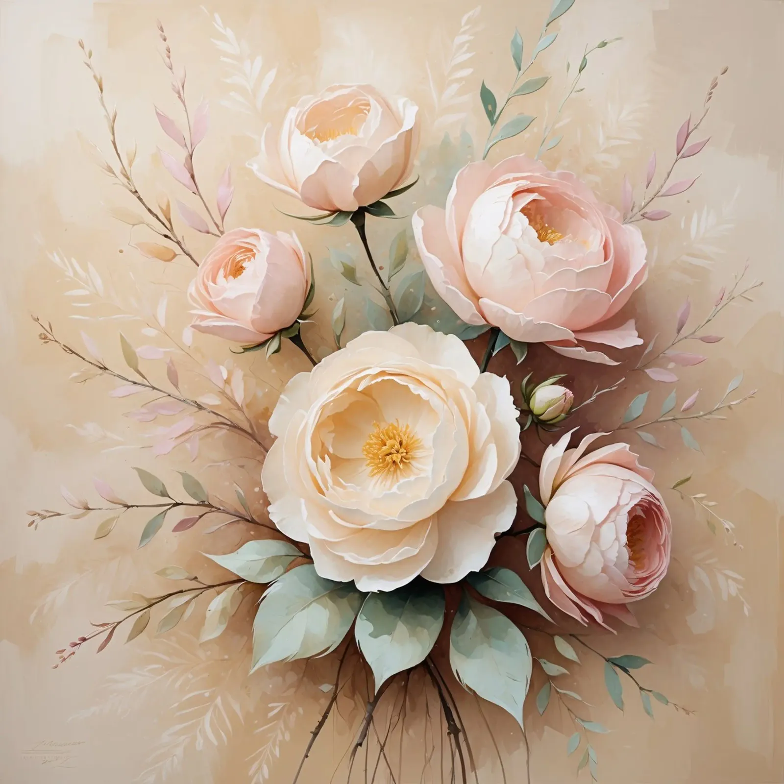 Beautiful peony bouquet with delicate pink blooms arranged hahnemühle by DesignDoodle