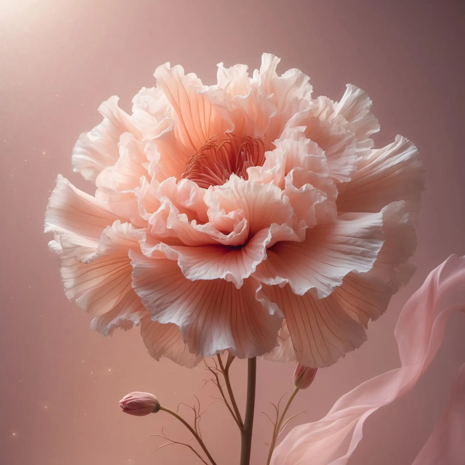 Delicate pink flower with ruffled petals illuminated by soft canvas by DesignDoodle