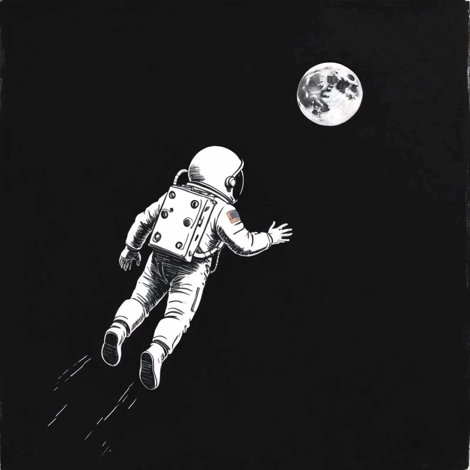 Astronaut floating towards the moon in a dark space canvas by DesignDoodle