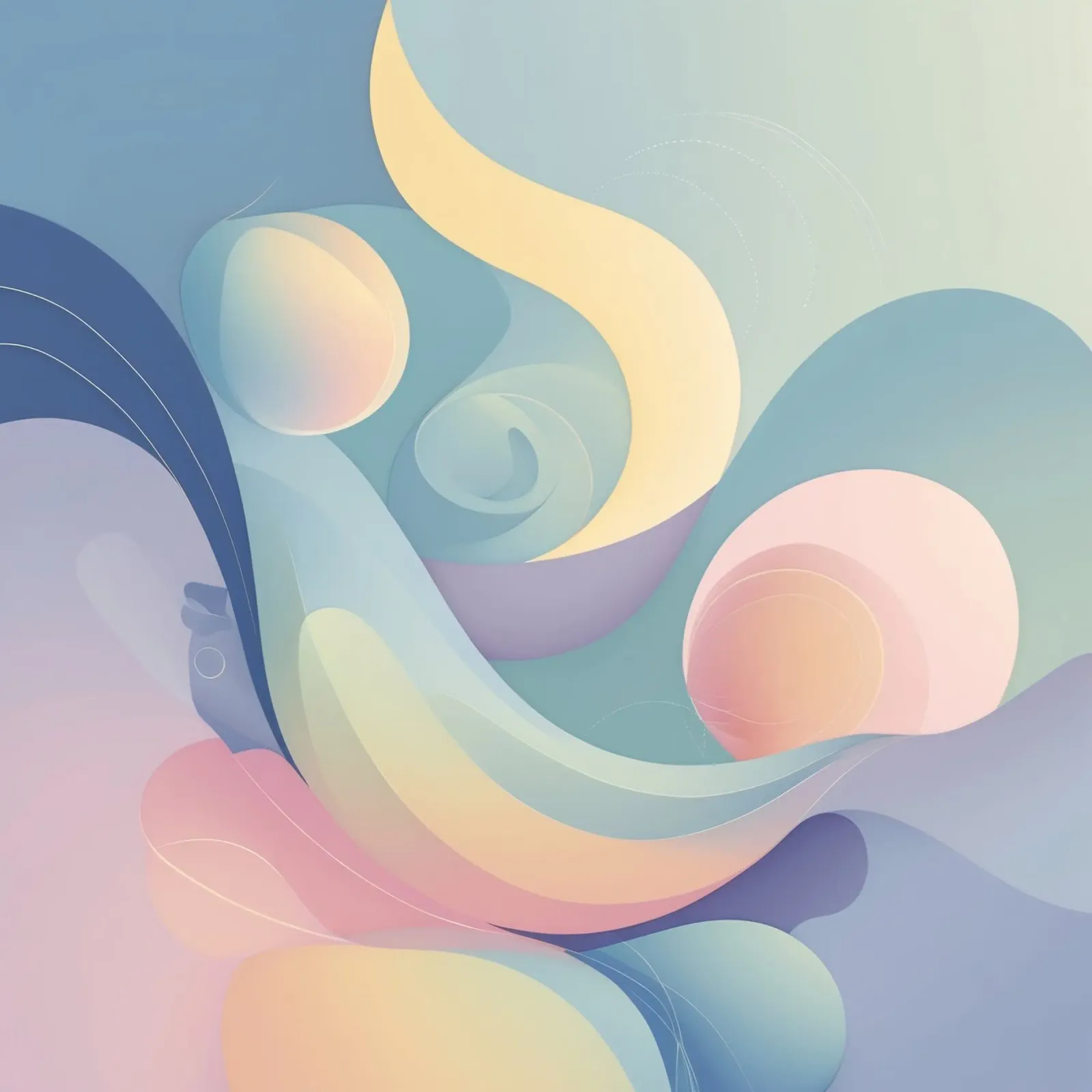 Abstract composition featuring flowing shapes, soft pastel canvas by DesignDoodle