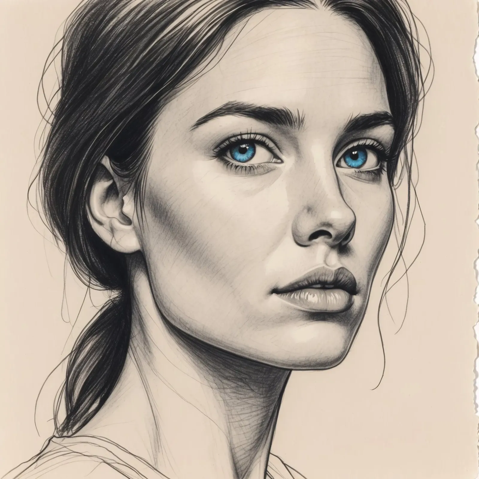 Portrait élégant d'une femme aux yeux bleus remarquables alu dibond de DesignDoodle