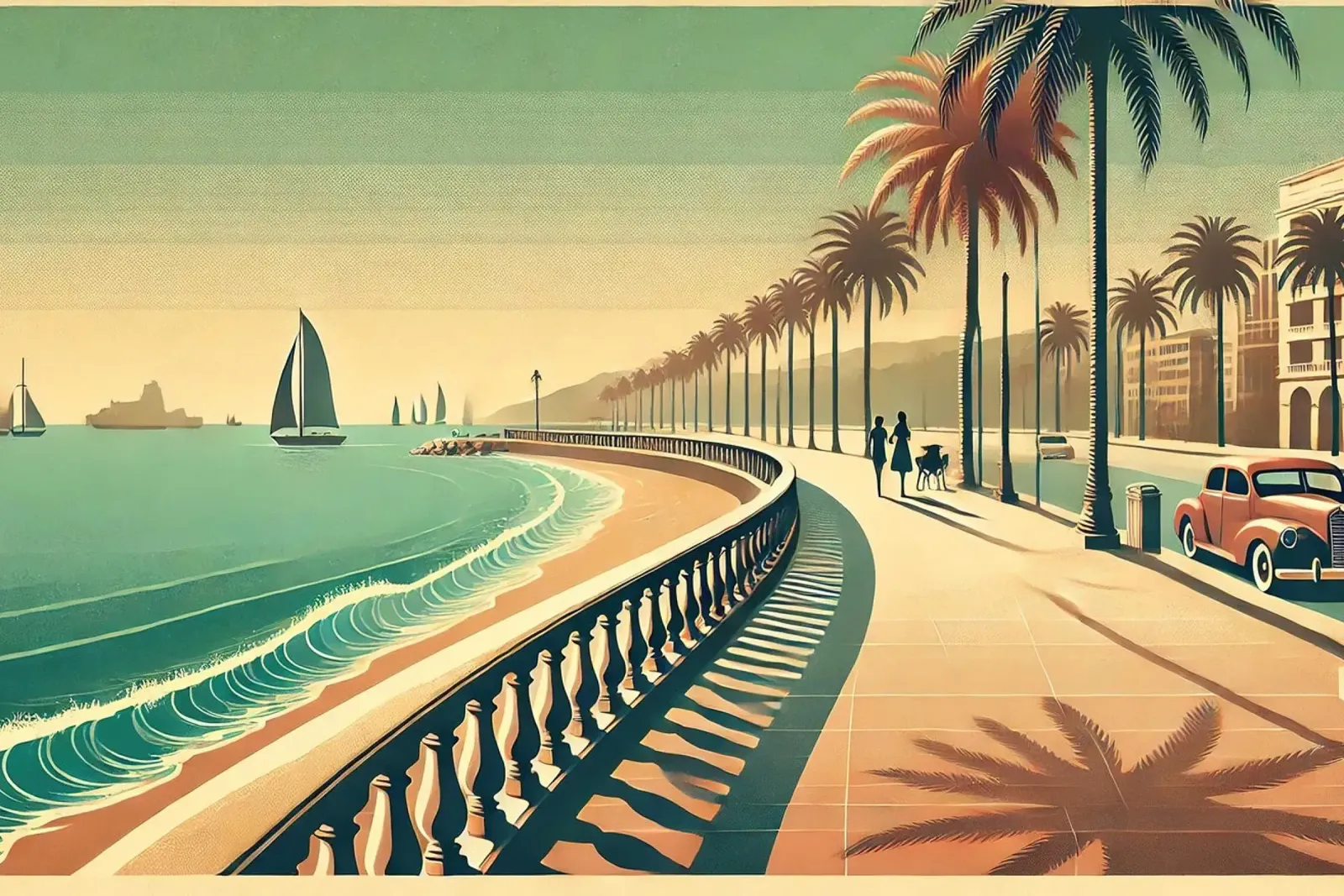 Poster d'epoca della passeggiata costiera carta hahnemühle da Chromatic Fusion Studio