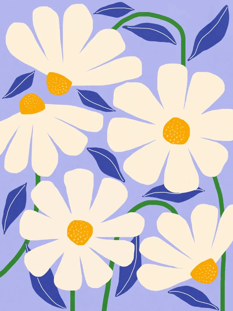 Wild Daisies - periwinkle tela con Cornice a cassetta da Gale Switzer